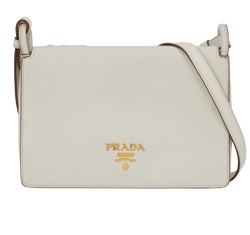 Logo Flap Crossbody, Leather, White, 117/G, 2*